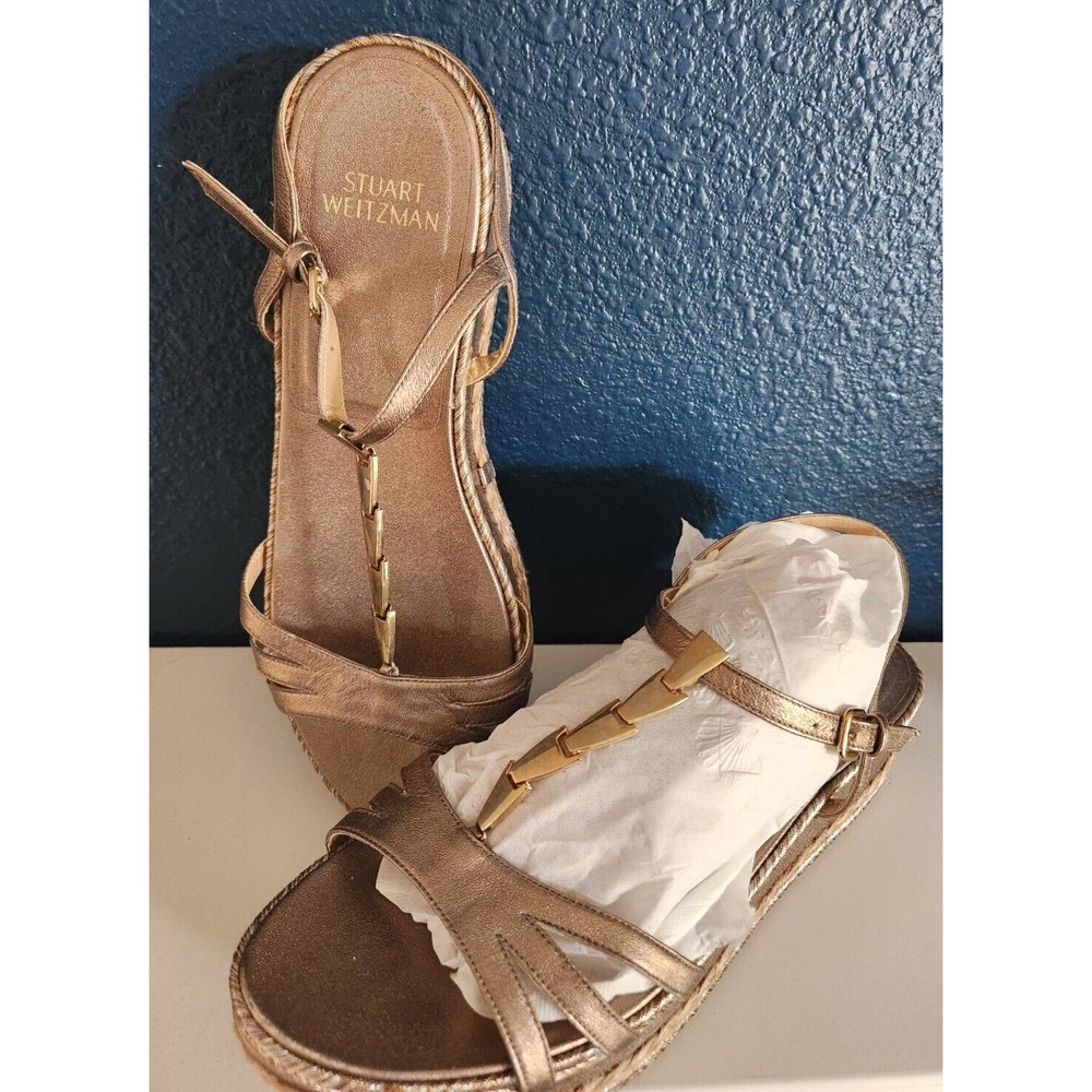 STUART WEITZMAN FLECHA T-STRAP PLATFORM SANDAL Size 9.5 Gold